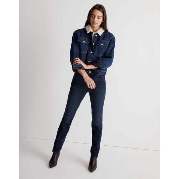 Madewell The Cropped Oversized Trucker Jean Jacket Sherpa Collar Edition - M - Picture 2 of 7